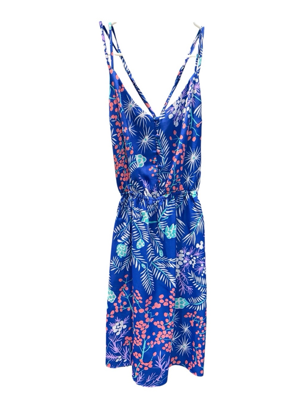 Yumi Kim Royal Blue Tropical Print Dress with Coral Accents